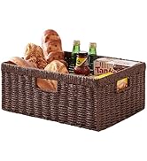 OIAHOMY Wicker Basket, Paper Storage Basket with Built-in Handles, Rectangular Wicker Storage Bin...