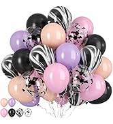 Paready Halloween Balloon, 50pcs Pink Purple Black Balloons, Bat Printed Balloons Black Marble Ba...