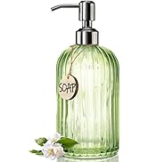 JASAI 18 Oz Vertical Striped Green Soap Dispenser with 304 Rust Proof Stainless Steel Pump, Refil...
