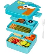 Freshmage Plastic Double-Layer Bento Box, 3 Compartments, Blue | Large Capacity, Leakproof, BPA F...