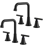 Bathroom Faucet 3 Hole, Matte Black Bathroom Sink Faucet with Drain Assembly and Supply Lines, Sq...