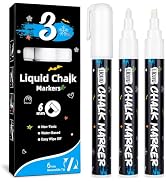 DAPAWIN White Chalk Markers, 3 Liquid Chalk Marker Erasable, 6mm Chalk Pens for Chalkboard, Chalk...