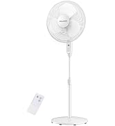 PELONIS 16'' Pedestal Fan for Bedoom with Remote, Upgraded, Standing Fan with 7-Hour Timer, 90° O...