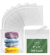 Seal Fresh 5 x 5 Inch Cellophane Bags 200 Pack — Clear Self-Sealing Resealable Treat Bags for Coo...
