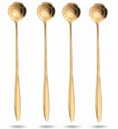 Gold Iced Tea Spoons Set of 4, Long Handle Rose-Shaped Stainless Steel Spoons for Iced Tea, Coffe...