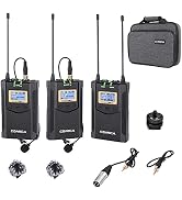 Wireless Microphone System, Comica CVM-WM100 PLUS UHF 48 Channels Dual Wireless Lavalier Micropho...