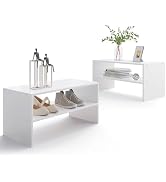 LOWOSA 2-Tier Stackable Shoe Rack, Wooden 2-Shelf Shoe Organizer Freestanding Shoe Storage Stand ...
