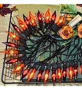 27.78 FT Halloween Ligths, C7 Clear Orange and Purple Flickering Flame String Lights Outdoor, E12...
