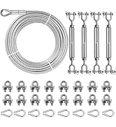 1/4" Steel Cable Kit, Galvanized Wire Rope with Jaw Jaw Turnbuckles, PIUM 7x19 Strands Steel Cabl...