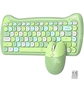 Wireless Keyboard and Mouse Combo,84 Key Retro Colorful Cordless Keyboards,Typewriter Flexible Ke...