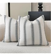 CethomBoho Throw Pillow Covers 20x20 Set of 2, Beige and Black Striped Decorative Pillow Cases fo...