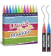 maxtek Liquid Chalk Markers, 1mm Fine Tip, 12 Neon Colors | For color-coded calendars, labels, an...