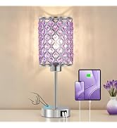 Crystal Table Lamp, Purple Touch Lamp with USB C+A Port, 3-Way Dimmable | Touch Control Bedside L...