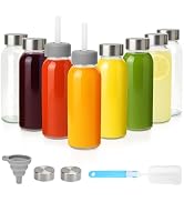 Zukro 10.5 oz Glass Juice Bottles with Stainless Steel Lids Leak Proof | 2 Straws, BPA Free Reusa...