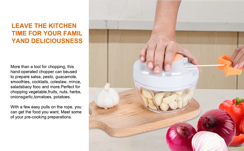 Manual Food Processor Vegetable Chopper, Portable Hand Pull String Garlic Mincer Onion Cutter