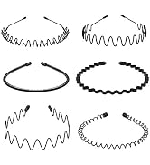 6PCS Metal Hair Bands, Spring Wavy Hair Hoop Unisex Black Wavy Headband Slicked Back Headband Non...