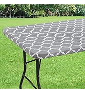 smiry Rectangle Picnic Tablecloth, Waterproof Elastic Fitted Table Covers for 6 Foot Tables, Wipe...