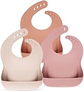 Eascrozn Silicone Bibs for Babies Toddler Girls Set of 3, Soft Adjustable Baby Bibs for Eating, B...
