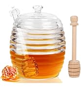 Loscarol Honey Jar with Dipper and Lid, 8 oz Glass Honey Pot Dispenser with 2 Dippers Sticks Set,...
