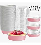 Mini Cake Pans With Lids And Spoons , Baking Tins For Round Small Desserts 7 Oz Aluminum Foil Bak...