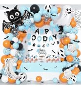 Amandir Blue Orange Black Halloween Birthday Party Decorations | Happy Boo Day Banner Halloween B...