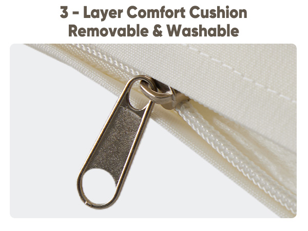 Thick seat cushions with zipper covers and adjustable leveling feet for outdoor furniture