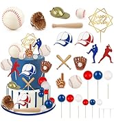 Hooqict 26Pcs Baseball Cake Decorations Set with Mini Balls, Player, Caps, Gloves, Bats, Baseball...
