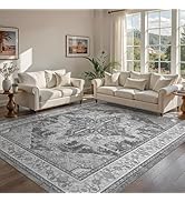 WITSHOCK Gray Living Room Rugs 12x15: Washable Vintage Boho Distressed Soft Non-Slip Low Pile Sta...
