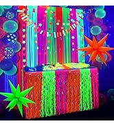 120Pcs Glow In The Dark Party Supplies With Neon Balloon Arch Kit,table skirt,Fluorescent Tinsel ...