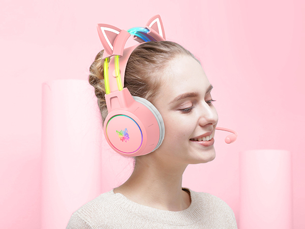Pink Headset for Listening to Music