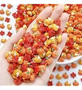 50Pcs Pumpkin Maple Leaf Nail Charms, 3D Resin Mini Autumn Pumpkins Nail Rhinestones, Fall Leaf N...