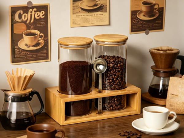 Airtight Coffee Container with Scoop for Coffee Beans and Ground Coffee Storage