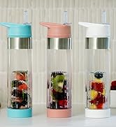 Infusion Pro Fruit Infuser Water Bottle with Straw Lid 24 oz : Flip-Up Water Bottle Straw : Insul...