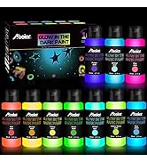 ABEIER Glow in the Dark Acrylic Paint, 10 Bright Colors (60ml/2oz) blacklight Paint, Neon Craft P...