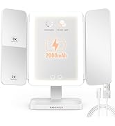 EASEHOLD Lighted Makeup Mirror, Rechargable Vanity Mirror with Magnification, 2X 3X, Trifold Make...