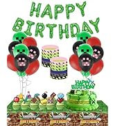 Pixel Birthday Party Decorations, Party Supplies Set Including Balloons, Bracelet, Banner, Tablec...