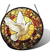 DASTOLL Stained Glass Window Hanging, Flying White Dove Sun Catchers Diamond Glass Panel Hangings...