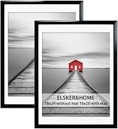ELSKER&HOME 18x24 Frame 2 Pack, 18x24 Poster Frame Black Display Pictures 16x20 with Mat or 18 by...
