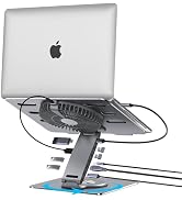 USB-C Hub Laptop Stand with Fan, Aluminum Laptop Riser with Docking Station 9-IN-1, 4K@60Hz HDMI,...