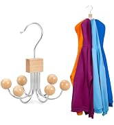 TOPIA HANGER Hoodie Hangers with 6 Wood Balls, Purse Hanger, Scarf Hanger, Wooden Closet Hooks, H...