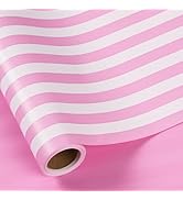 RUSPEPA Reversible Wrapping Paper Roll, for Girls Jumbo Roll, Pink White Stripe and Solid Pink Gi...