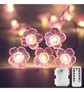 suddus Cherry Blossom Lights, 12.8 ft 40 LED Flower String Lights Battery Operated with Remote, P...