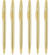 Wikult 6 Pieces Golden Slim Metal Ballpoint Pen, 1mm Medium Point Black Ink Smooth Writing, for B...