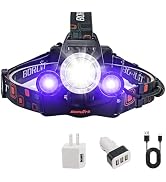 BORUIT Headlamp with Black Light, Super Bright Hunting Head Lamp 3 Modes, USB C Rechargeable Head...