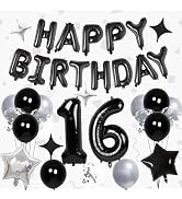32 Inch 16 Balloon Numbers, Happy Birthday Balloon Banner 16 Inch Mylar Foil Letters Balloon Silv...