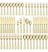 Stapava 40 Pcs Gold Silverware Set, Food-Grade Stainless Steel Flatware Sets for 8 Mirror Polishe...