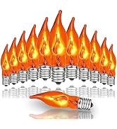 SOTOPOO 12 Count Halloween Flickering Flame Lights Bulbs - Orange Flame Shaped, E12 Flickering Fl...