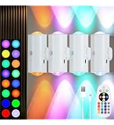 LED Wireless Wall Sconce with Remote, 16 Colors Changing, Motion Sensor Light Indoor, Dimmable, 1...