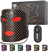 GLO24K LED Face Mask Light Therapy – Red Light Therapy Mask with 7 Color Modes, Infrared LED Faci...