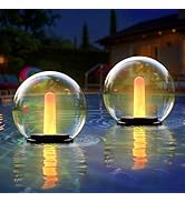 uuffoo 2-Pack Solar Floating Pool Lights Ball Solar Powered Flickering that Float Candles Lights ...